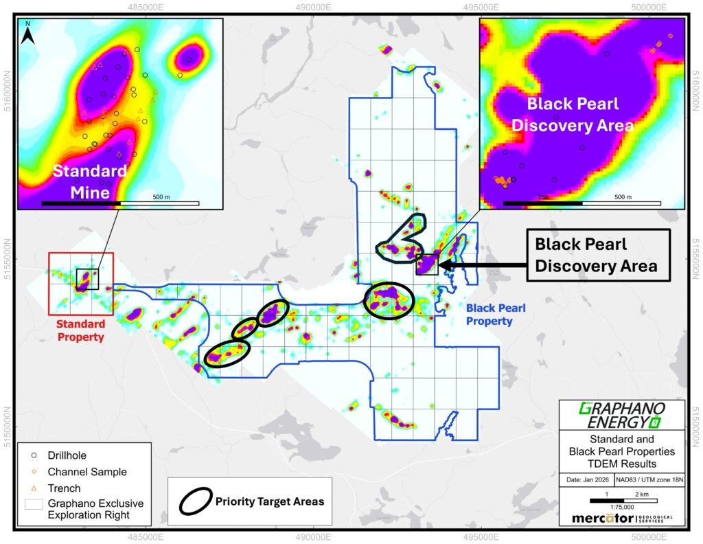 Figure 1 - Black Pearl Property with Airborne TDEM Results Figure 1 - Black Pearl Property with Airborne TDEM Results